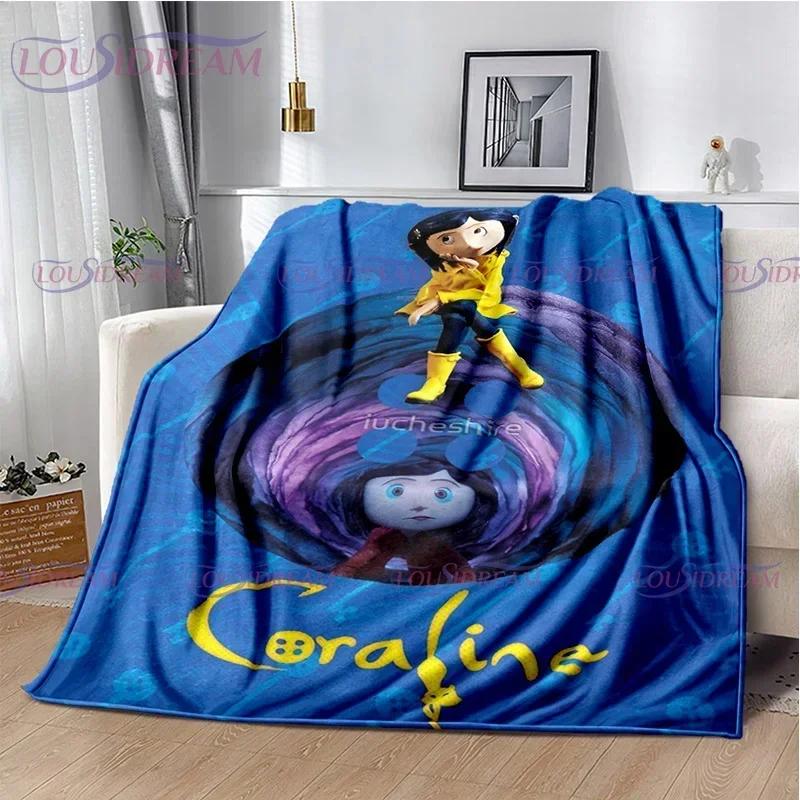 Decke mit Coraline-Druck im gotischen Stil, Animation, Kinderdecke, Familie, Nickerchen, Sofadecke, Bett, warme Decke, weiche Tagesdecke