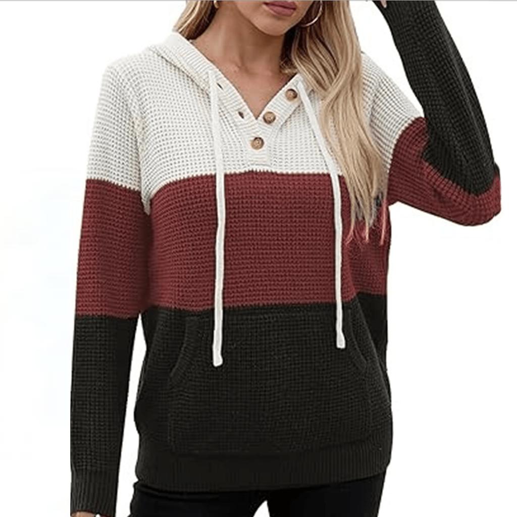 Women's Fashion Knitted Hooded Color,Blocked Headgear Top