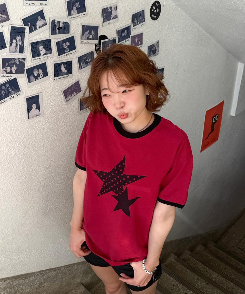 AMOU Two Star Ringer T-Shirts Red