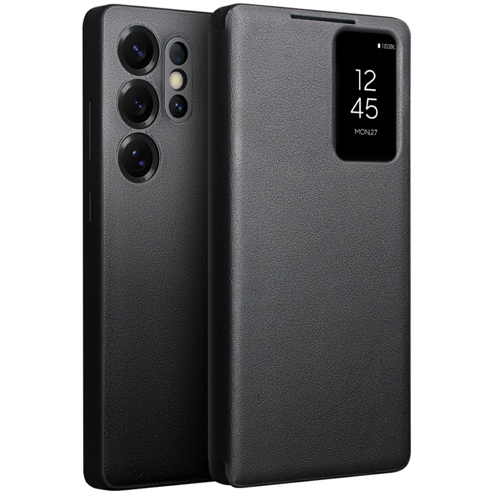 

QIALINO Для Samsung Galaxy S25 Ultra Чохол Віконце перегляду Натуральна коров яча шкіра Відкидна кришка для телефону Black