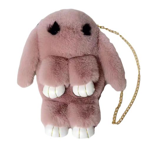 Plush Cartoon Rabbit Shaped Crossbody Bag Soft Faux Fur Rabbit Shoulder Bag Fluffy Cute Bunny Sling Bag for Women Girls