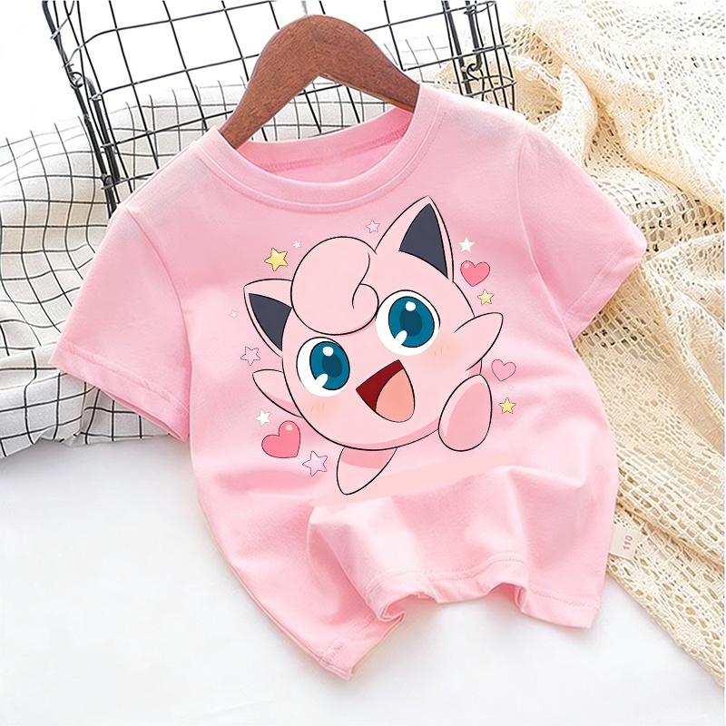 Летняя футболка 2026 года с принтом Pokemon Jigglypuff, 100% хлопок, свободная, для всей семьи, для путешествий, игр и спорта, Y2k 110