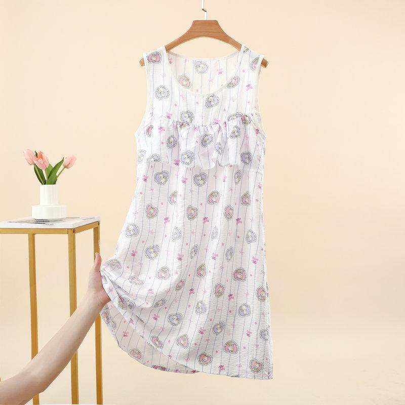 Summer Women's Floral Tank Dress Sleeveless Sleepdress Cloud Silk Cotton Anti-Bulge Camis Nightdress Loose Plus Size Loungewear Casual Wear Nightgown