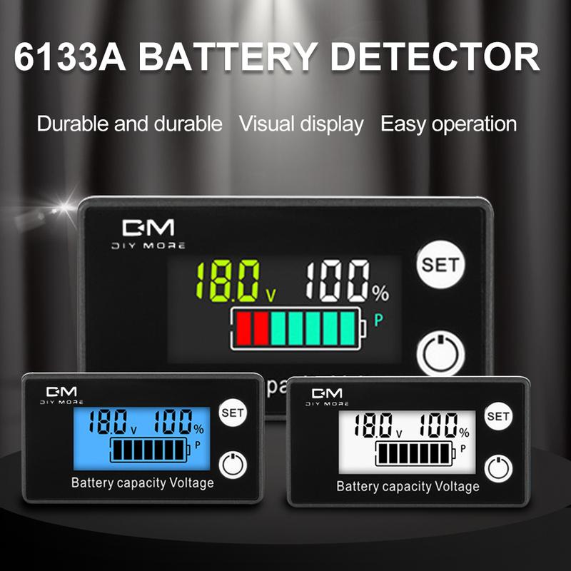 6133A 2-Wire Voltmeter DC 8V-100V LCD Battery Capacity Indicator Power Meter with Temperature Alarm 12V, 36V, 48V, 60V, 72V, 84V