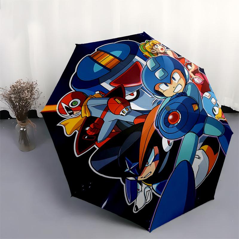 1pc Mega Man Automatic Folding Umbrella, 3-Fold Design, 8-Bone Iron Frame, Outdoor, Ideal Gift for Fans, Travelers, Daily Use, Festive Present.Y058
