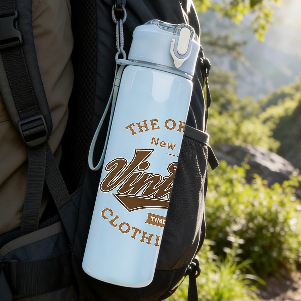 1PC The Original Vintage Clothing Print 750ml Color Plastic Sports Water Bottle Leakproof Flip Straw Lid Suitable for Sports Office Home Use