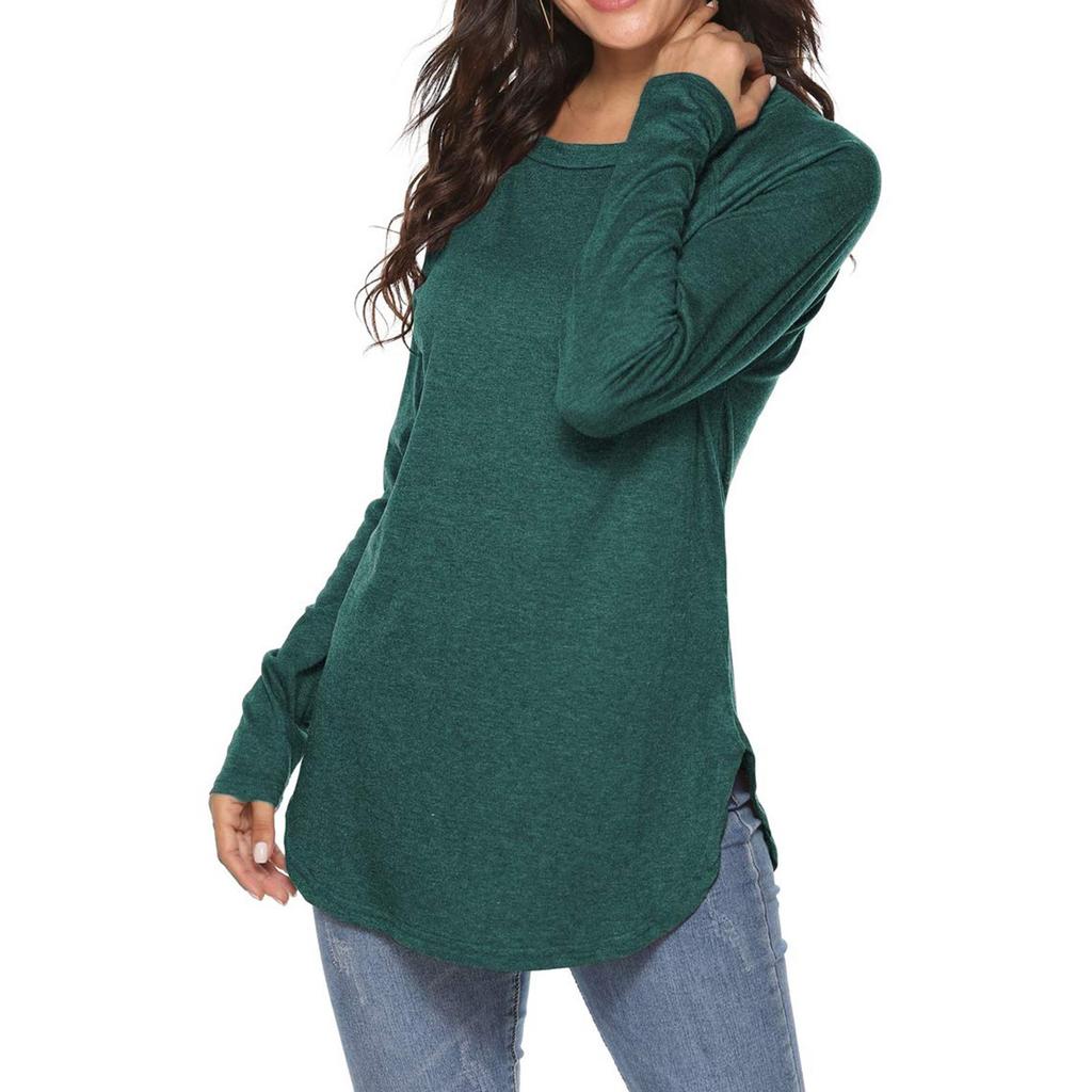 Dam Enfärgad Långärmad Rundhals Slim Fit Underdel Casual Pullover Topp