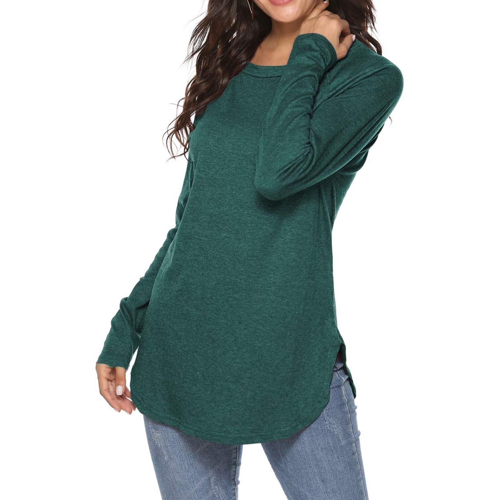 

Женская монохромная рубашка с круглым вырезом и длинными рукавами, облегающая нижняя рубашка, повседневный пуловер, топ L темно-зеленого