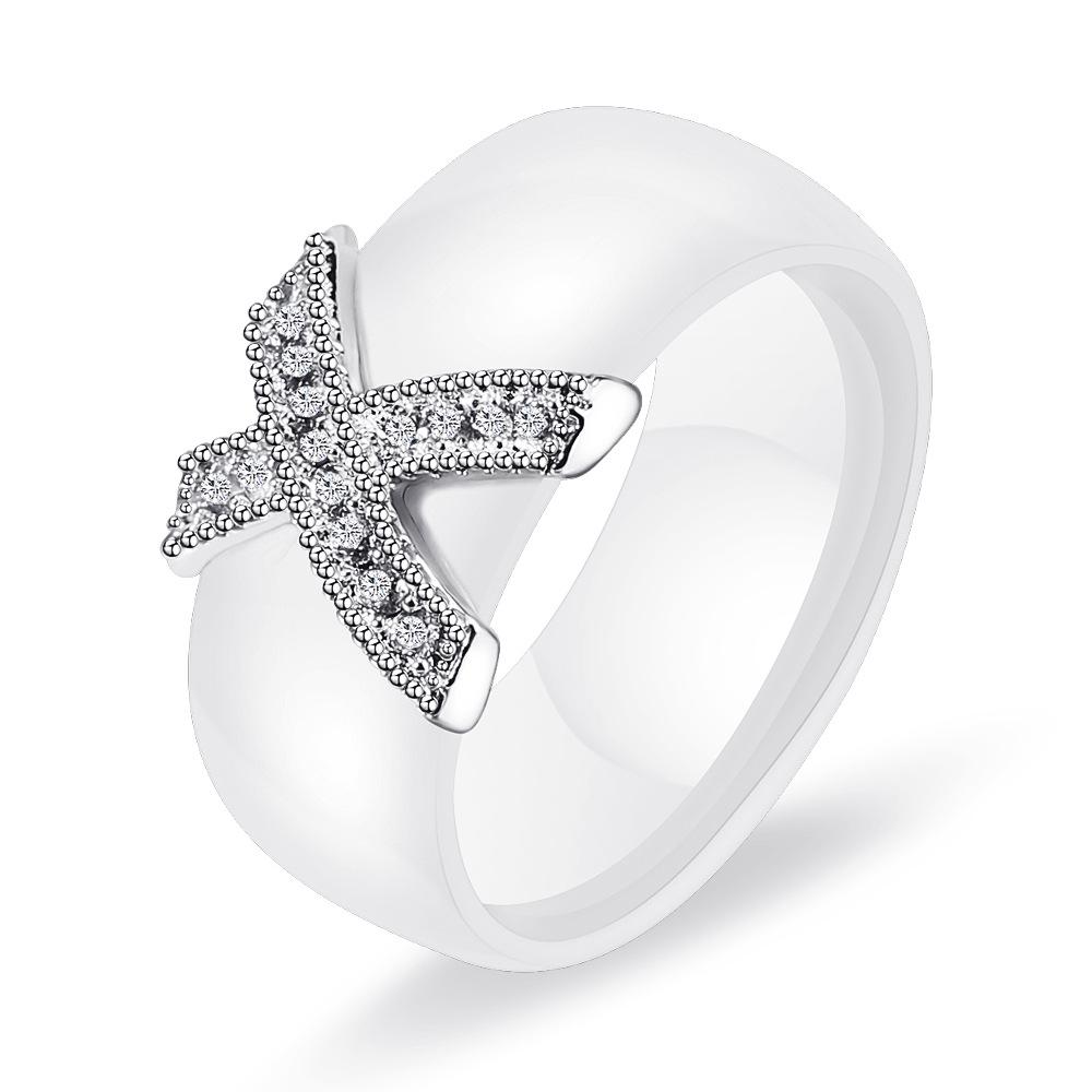 Europäisches & Amerikanisches Paar Passende Schwarz-Weiß Keramik X-Ringe mit Zirkon - 8MM Mode Ring.