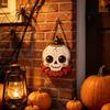 Rustic Wood Skull Decor Halloween Wooden Hanging Pendant with Lanyard, Retro Ghost/Pumpkin/Skull/Black Cat Holiday Yard Accents Decorations for Front