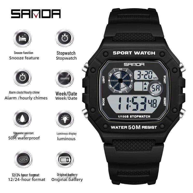 Sanda Casual Watch for Teens: Timer, Electronic, Luminous, Waterproof, Multifunctional