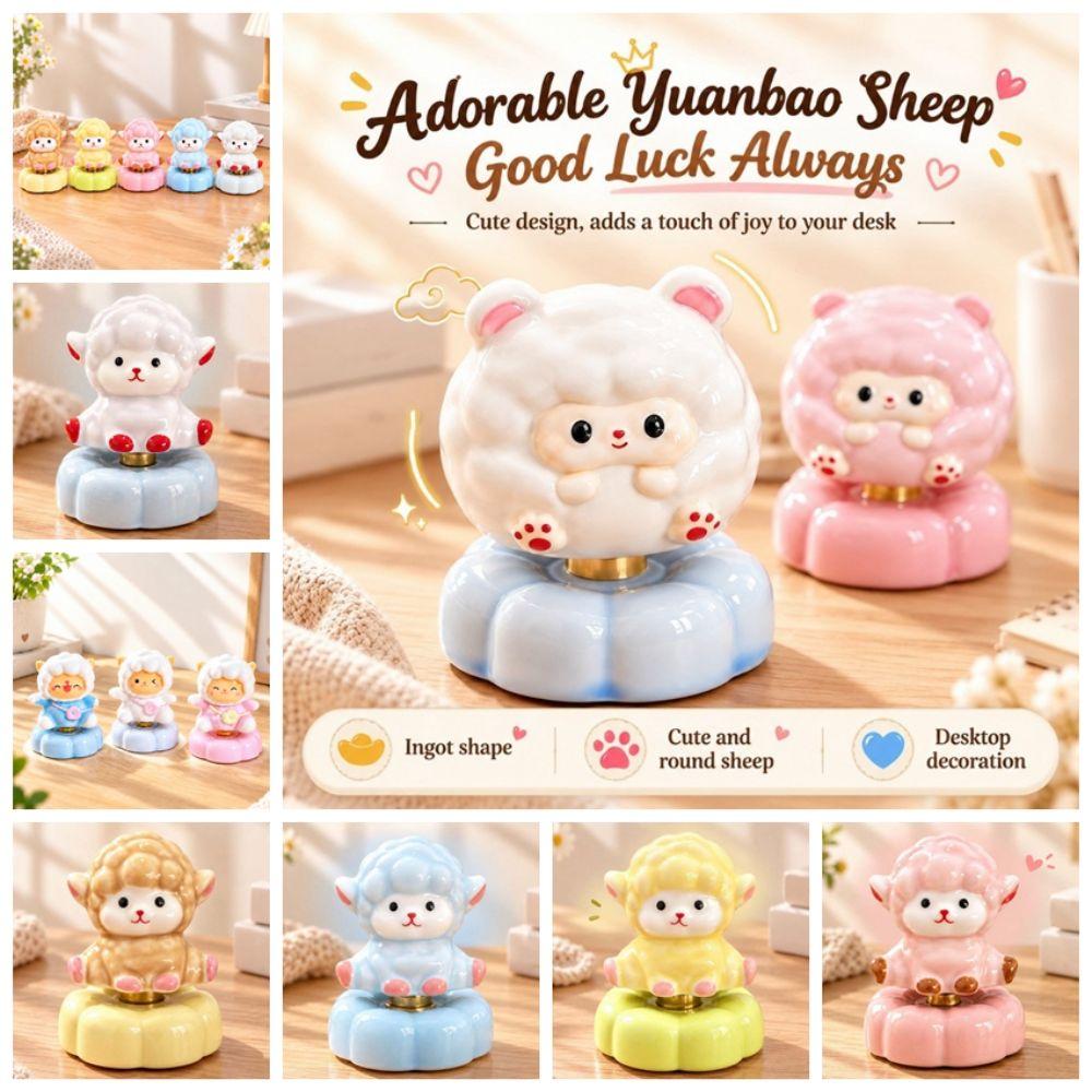 Moving Base Rotating Desk Ornament Porcelain Yearly Mascot Gift Cute Ceramic Sheep Spring Festival