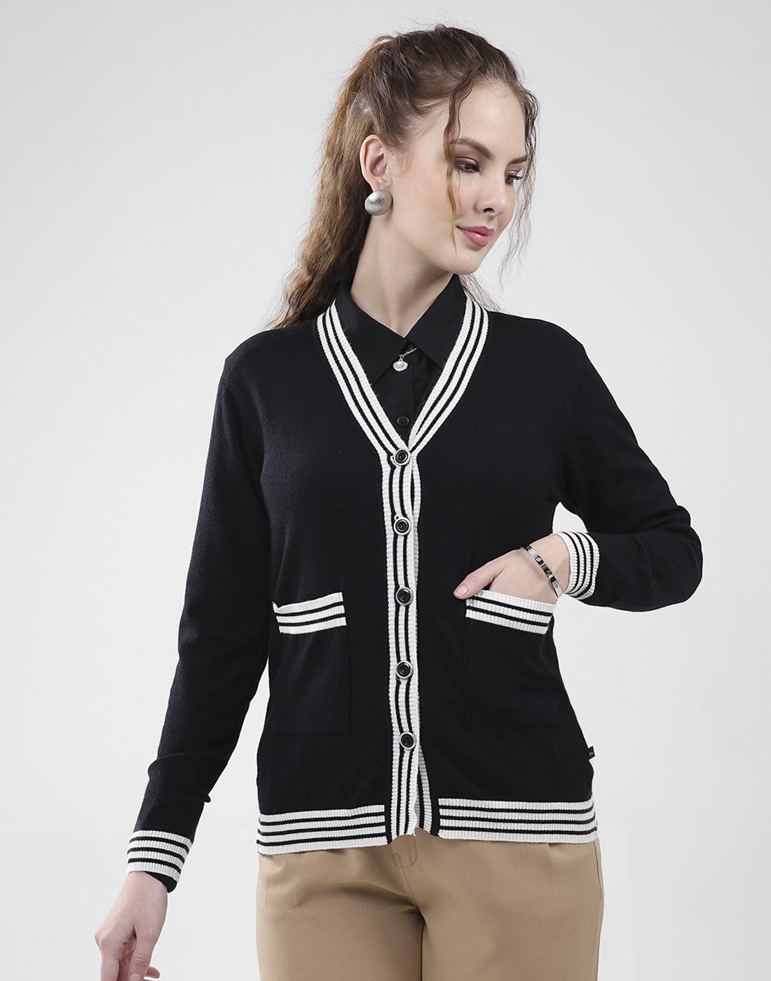 MONTE CARLO Dames V-hals Cardigan met Lange Mouwen 2XL zwart