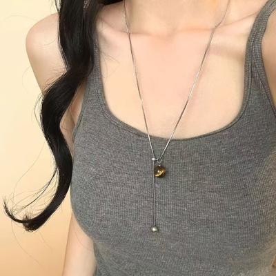 Necklace Women's Fashion Jewelry Accessory Coffee Color Chain Beads New Style Titanium Steel Tiger Eye Stone Jewelry Accessories