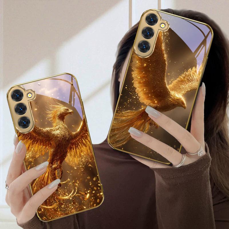 The Golden Phoenix For Samsung Galaxy S20 FE S21 S22 Ultra 23 Plus 24 Ultra 25Ultra S21+ S9+ 22Plus Golden Glass Phone Case