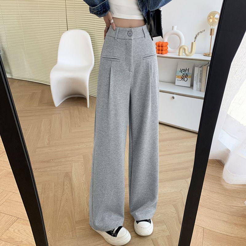 

Women s High Waist Slim Fit Wide Leg Knit Pants - Autumn Casual Straight Leg L (111-120 lbs)