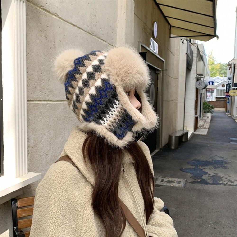 Thick Fleece Plush Basin Hat Plush Ear Flap Hat Fashion Knitted Hat Cold Weather