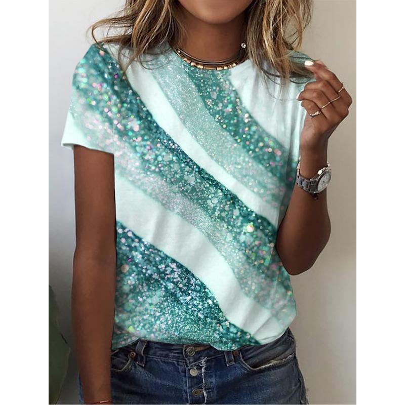 Women s Summer T-shirt 3D Printed Floral Pattern Casual Short-sleeve Top Fashionable Round-neck Women s T-shirt S