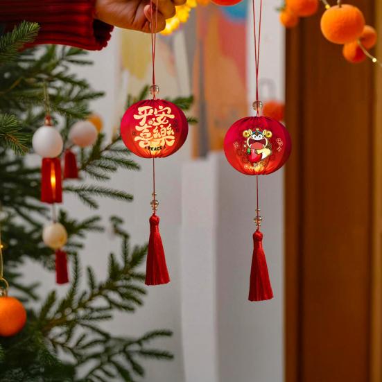 Chinese New Year Hanging Lanterns Small Lighted Red Lantern with Tassel for New Year Spring Festival Wedding Party Decor