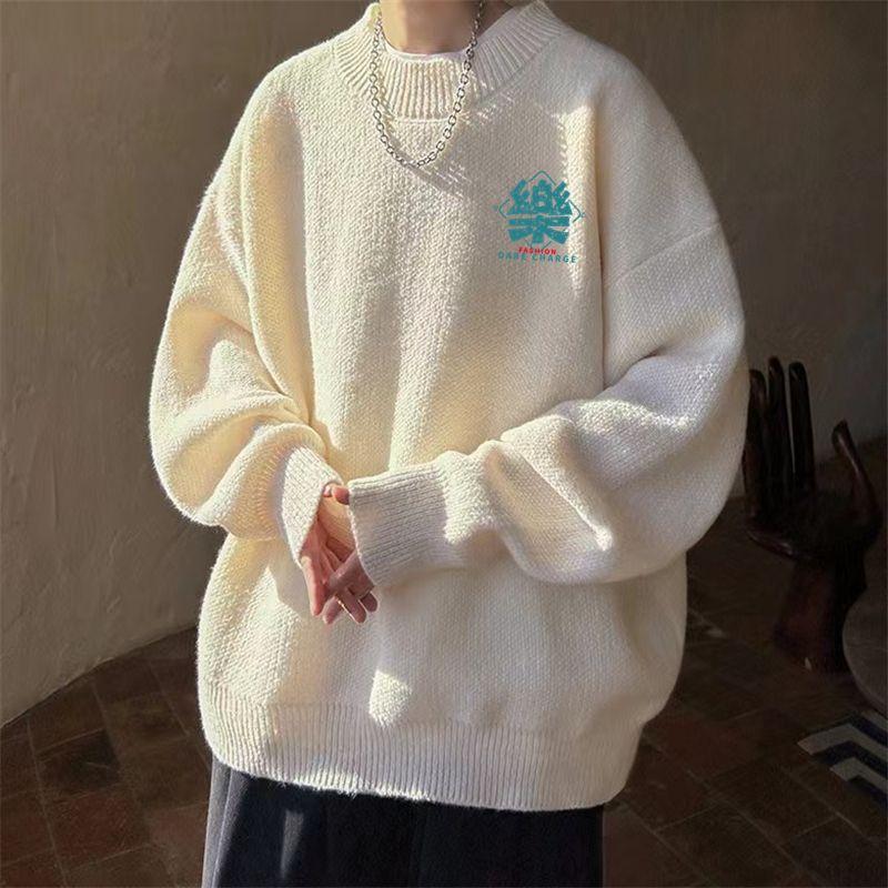 Sweater Men's Winter Loose Men's Trendy New Sweater Printed Maple Leaf Thickened Pullover