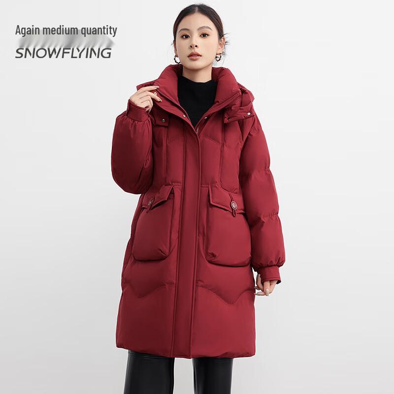 Dicke mittellange Damen-Daunenjacke mit Kapuze