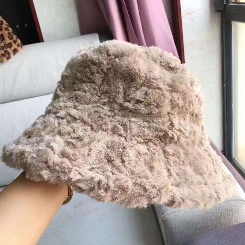 

Faux Fur Bucket Hat for Women Winter Thick Plush Girls Fisherman Cap Korean Solid Color Warm Fluffy Sun Visor Panama Caps one size