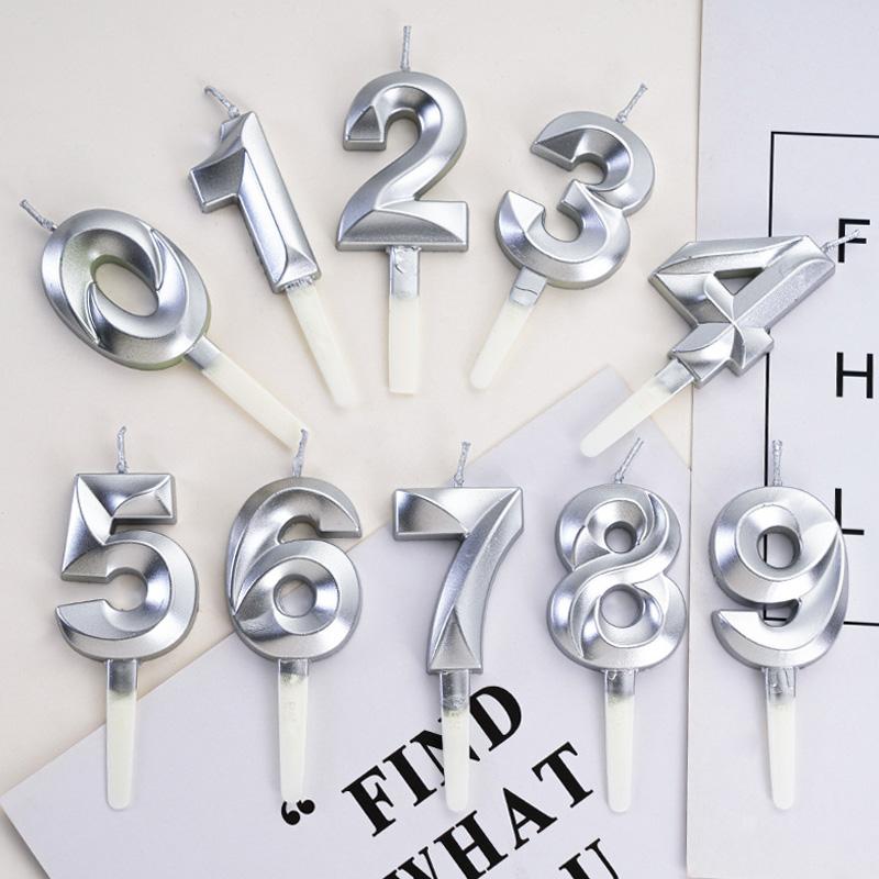 Silver Color Number Candle 0-9 Birthday Cake Decoration Topper for Happy Birthday Cake Decoration Baby Shower