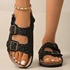 Sandalias de Mujer Punta Redonda Suela Plana Hebilla de Cinturón Hebilla de una línea Zapatos de Tacón Bajo Ocio Playa Moda Combinan con Todo Sandalias De Mujer
