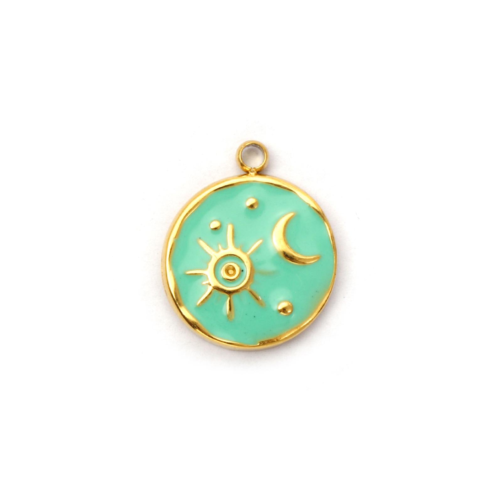 

1 Piece 304 Stainless Steel Charms 18K Gold Plated Enamel Evil Eye Flower Sun Moon Pendant For DIY Necklace Jewelry Making