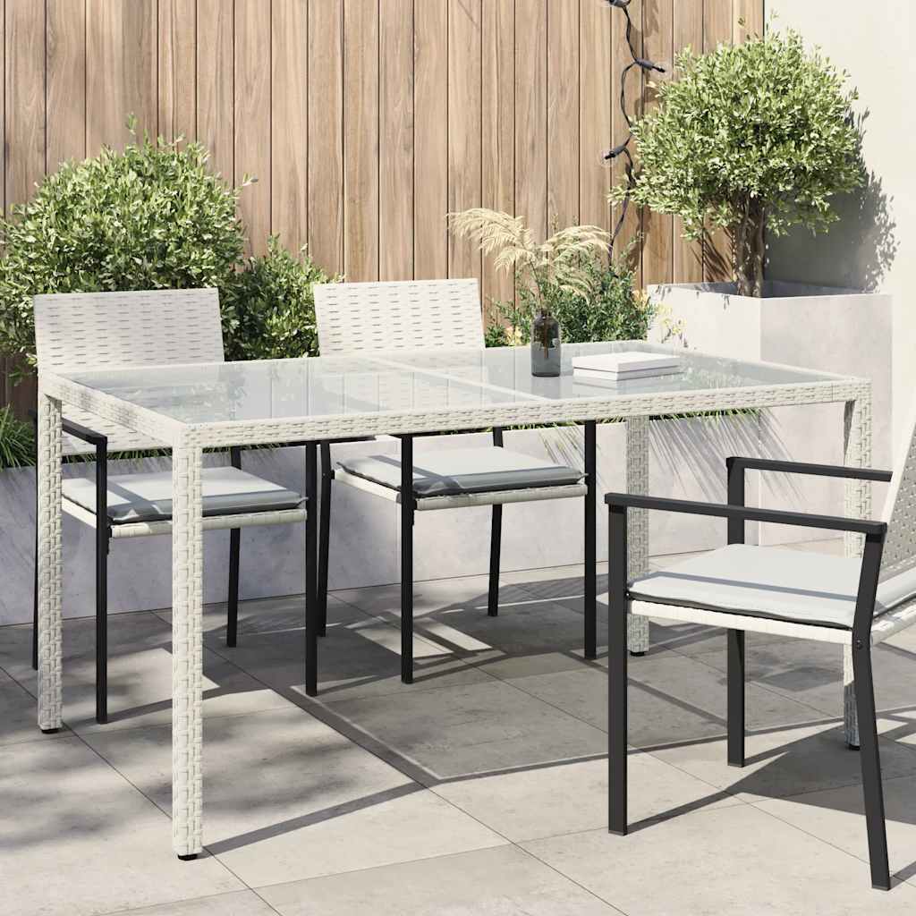 Vidaxl Stół Ogrodowy, 150X90X75 Cm, Szkło I Rattan Pe, Biały