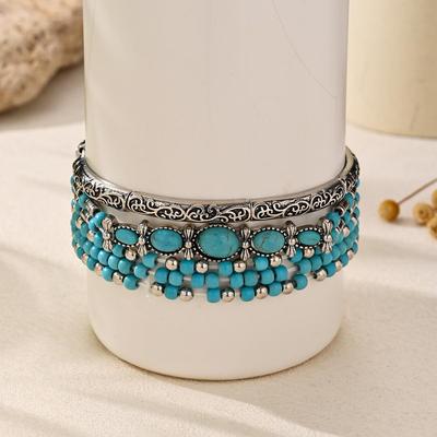 Türkis-elastisches Perlenarmband DIY-Set - 5 Stück