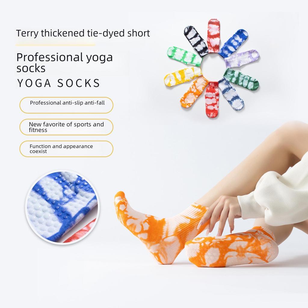 Women's Tie-Dye Non-Slip Terry Yoga Socks - Warm, Sweat-Absorbent, All-Season Sport Design