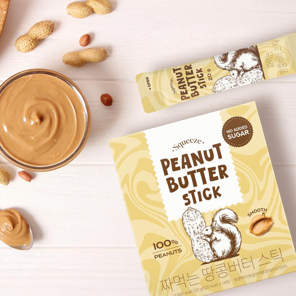 Bottu Squeeze-Out 100% Peanut Butter Sticks 20g, 14 Packs, 1 Box
