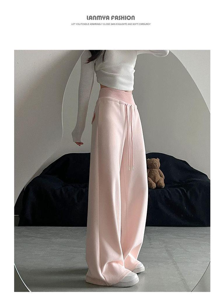 Women's Black High-Waist Wide-Leg Sweatpants - Loose, Comfortable, Floor-Length, Summer Casual