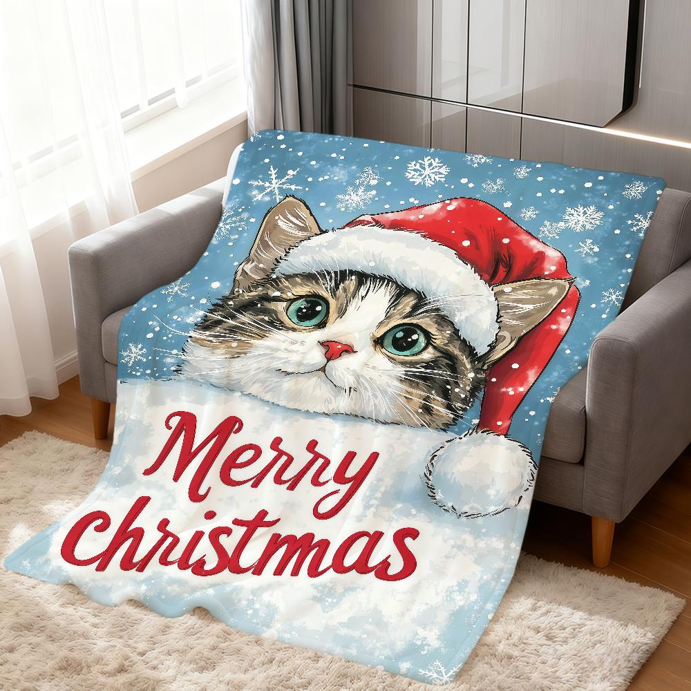 Merry Christmas kitten kawaoo funny cat soft warm plush blanket dormitory sofa living room pet hogar bedroom gift home Flannel