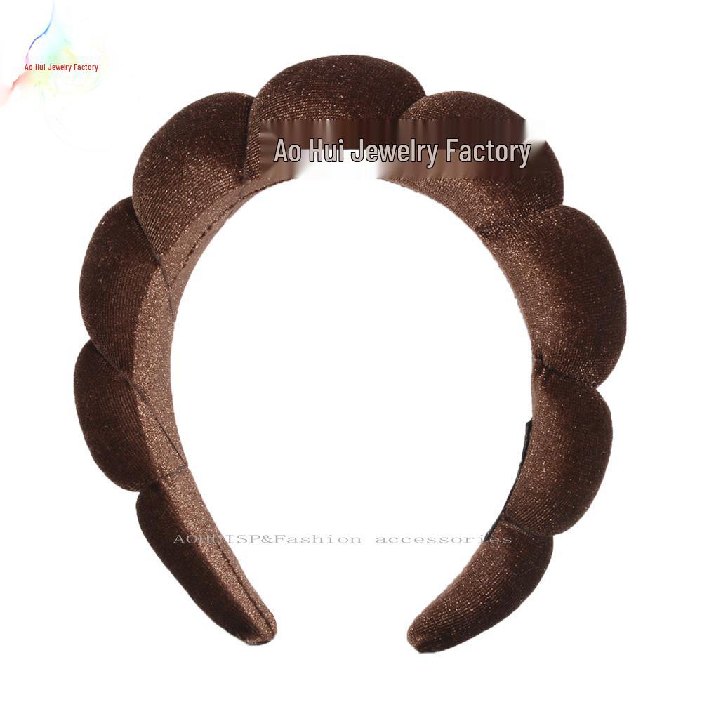 Bandeau Spa Velours Or - Cerceau Éponge Haut Crâne Tendance pour Maquillage et Soin de la Peau.