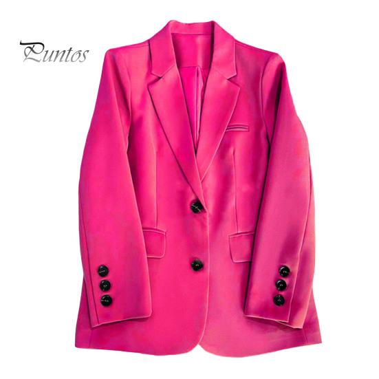 

Женский костюм, пальто, лацканы, длинные рукава, карманы с клапанами, пиджак на двух пуговицах, однотонная Свободная рабочая верхняя одежда L розы красного