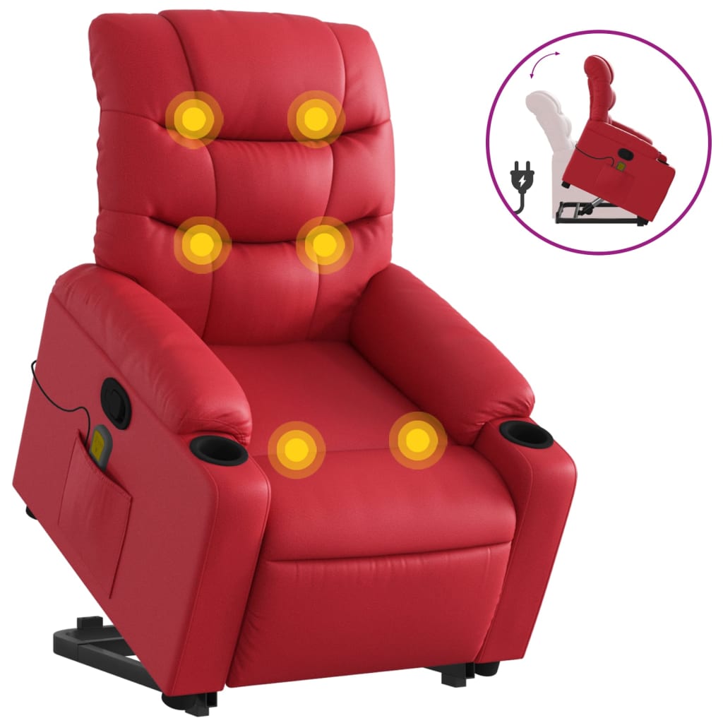 Vidaxl Lift Recliner Massage Chair, Reclining, Red, Eco-leather