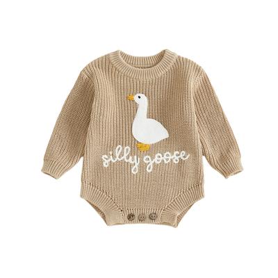 Baby Strick Strampler Niedlich Langarm Rundhals Weiße Gans Buchstaben Stickerei Overall