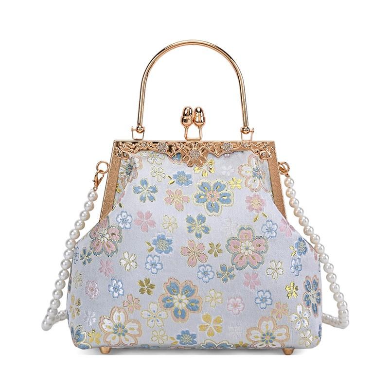 Elegante Floral Bestickte Stoff-Clutch-Tasche Damen Muschelform Abendtasche Mit Schloss Crossbody Oder Schulterverwendung