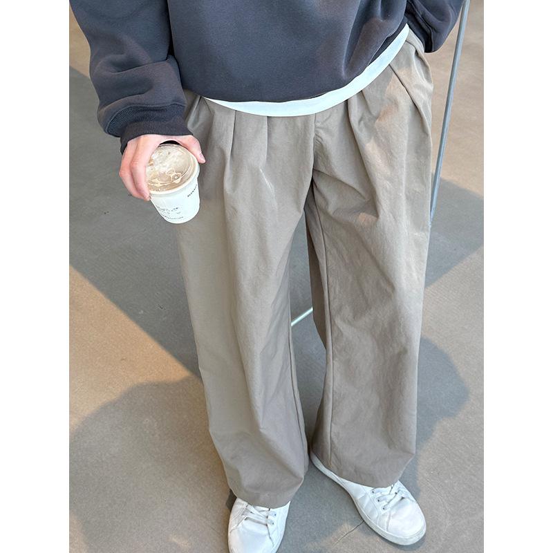 Solid Color Pleated Casual Pants Overalls New Spring and Autumn Men's and Women's Khaki Loose Long Pants Simple and Versatile
