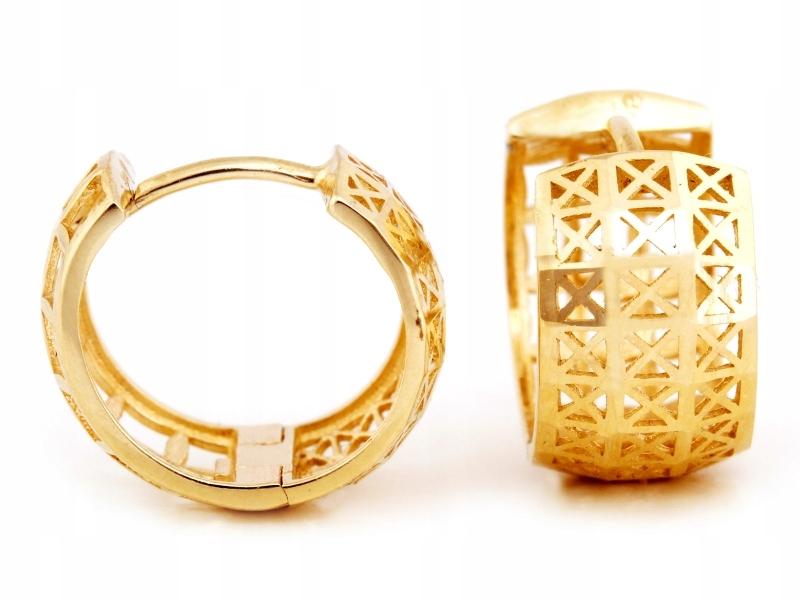 Gold earrings 375 small openwork hoops original hoop pattern for a gift 9k