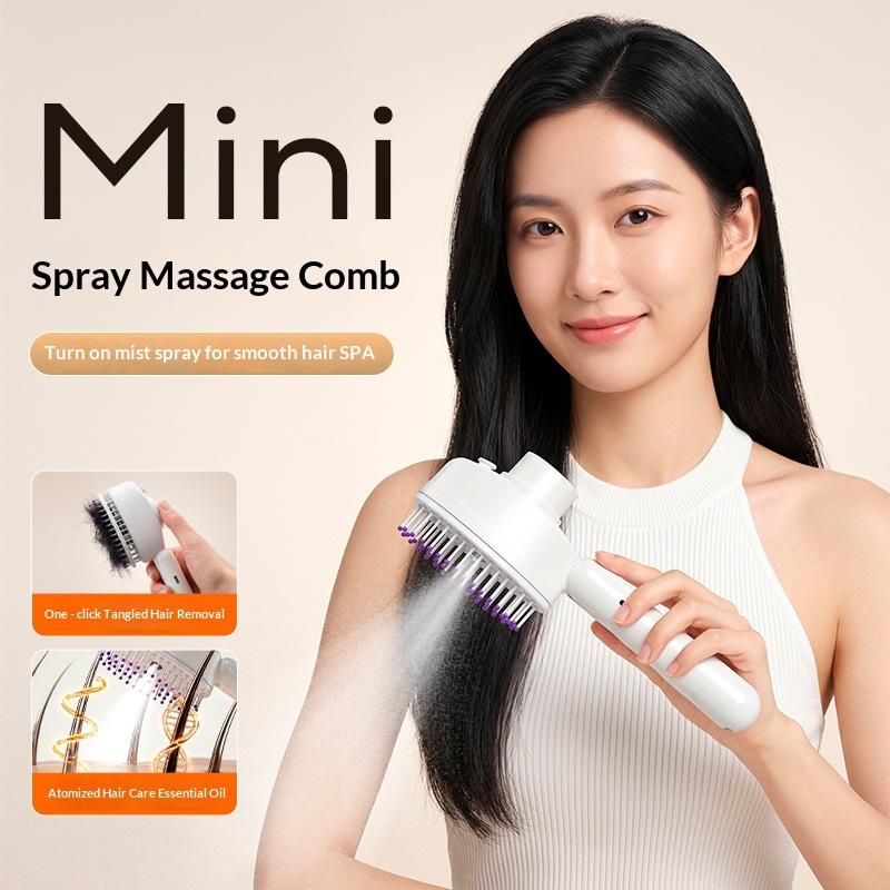 Rechargeable Electric Frizz Control Hair Brush Anti Static Steam Spray Massage Comb for Daily Hair Grooming