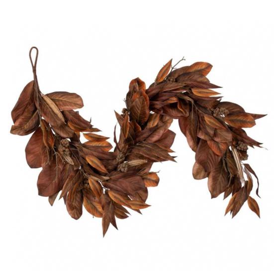 Artificial Brown Magnolia Leaf Garland Realistic Texture UV Resistant All-Weather Artificial Garland Autumn Decor