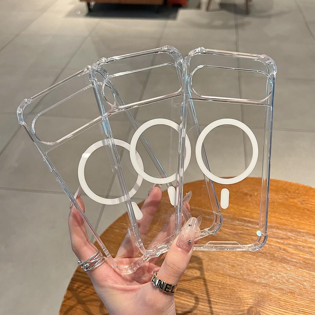 Magnetische Kristall Transparente Harte Hülle für Google Pixel10a 10 9 8 7 Pro XL 9A 8A 7A Weicher Stoßfänger Anti-Drop Kabelloses Ladegerät Abdeckung