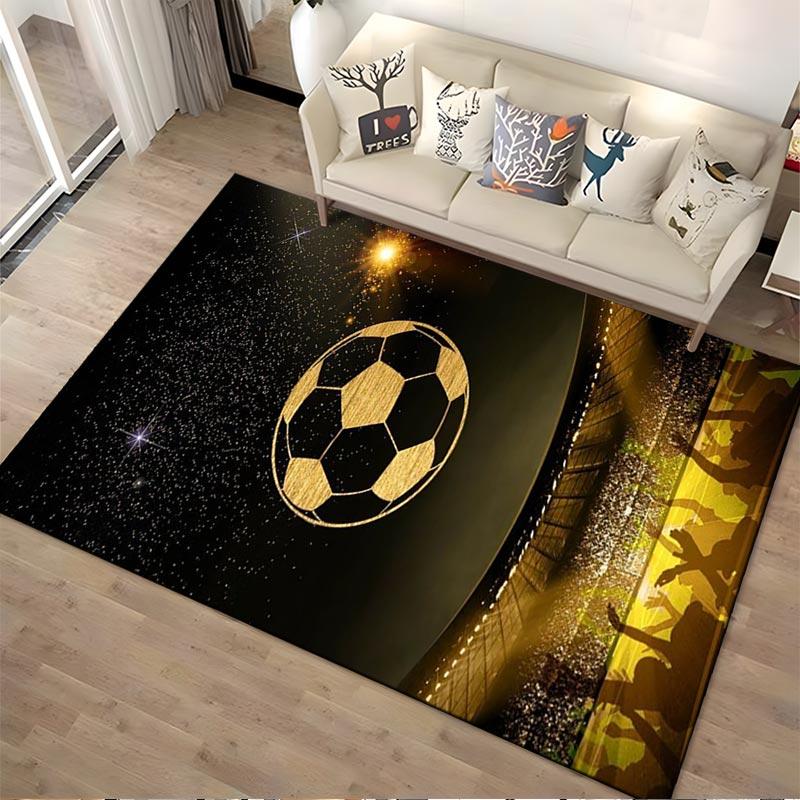 Soccer Theme Carpet with Golden Ball and Stadium Design Decor Suitable for use as an anti-slip for living room bedroom sofas
