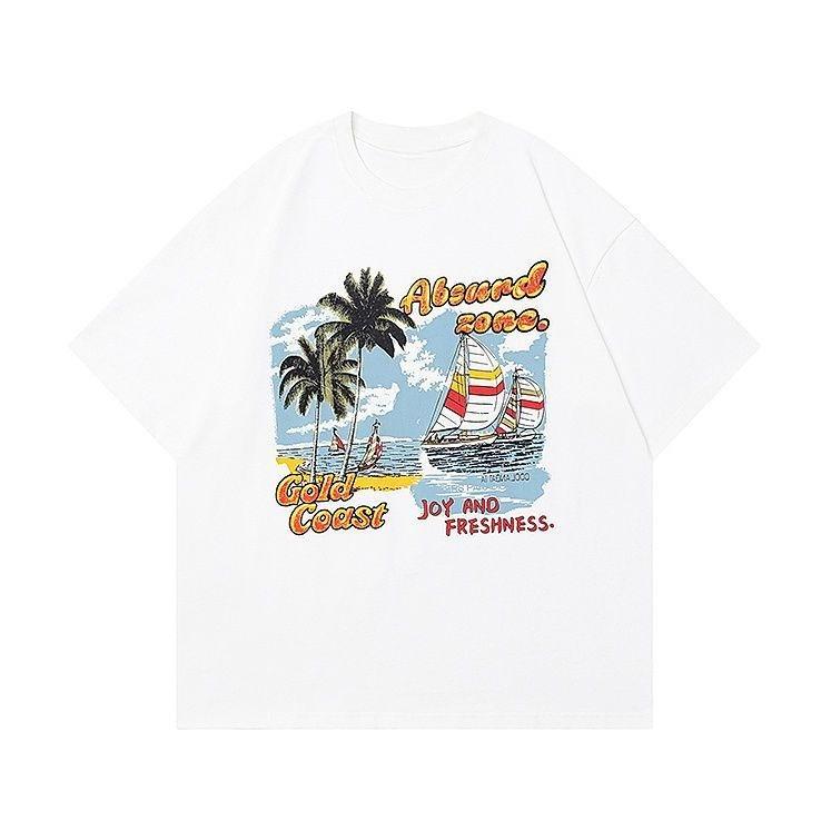 

American-style Retro Creative Print Short-sleeved T-shirt - New Summer Style for Men Women Loose-fitting Top Best-selling Item S разноцветный