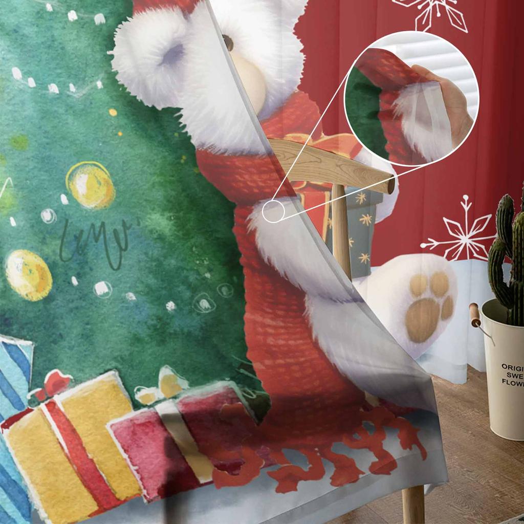 Weihnachts-Schneeflocken Retro Koala Vorhänge für Wohnzimmer Schlafzimmer Heimdekoration Fenster Voile Tüll Vorhang Drapes