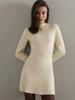 2025 European & American High Neck Long-Sleeve Bodycon Knit Dress - Solid Color