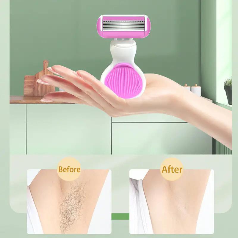 6-Layer Stainless Steel Safety Razor for Women Manual Shaving Tool for Face Body Bikini Underarm and Thigh Hair Portable Design